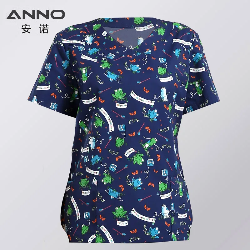 Medical Scrubs Hospital Staff Scrubs Top Medical Sanitary Nursing Uniform Dental Clinic Print Beauty Caregiver Coveralls