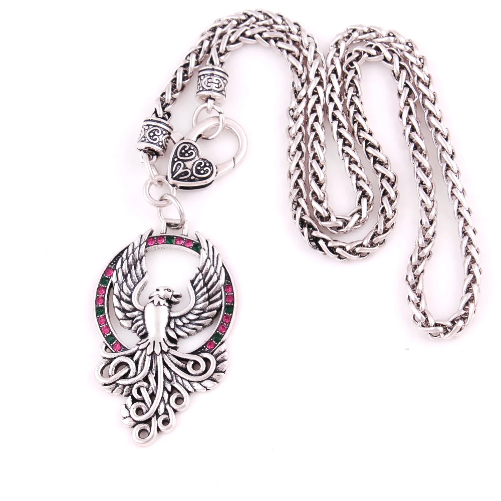 

PHOENIX Rising Pendant Anquite Silver Majestic Solar FIRE BIRD amulet wheat necklace