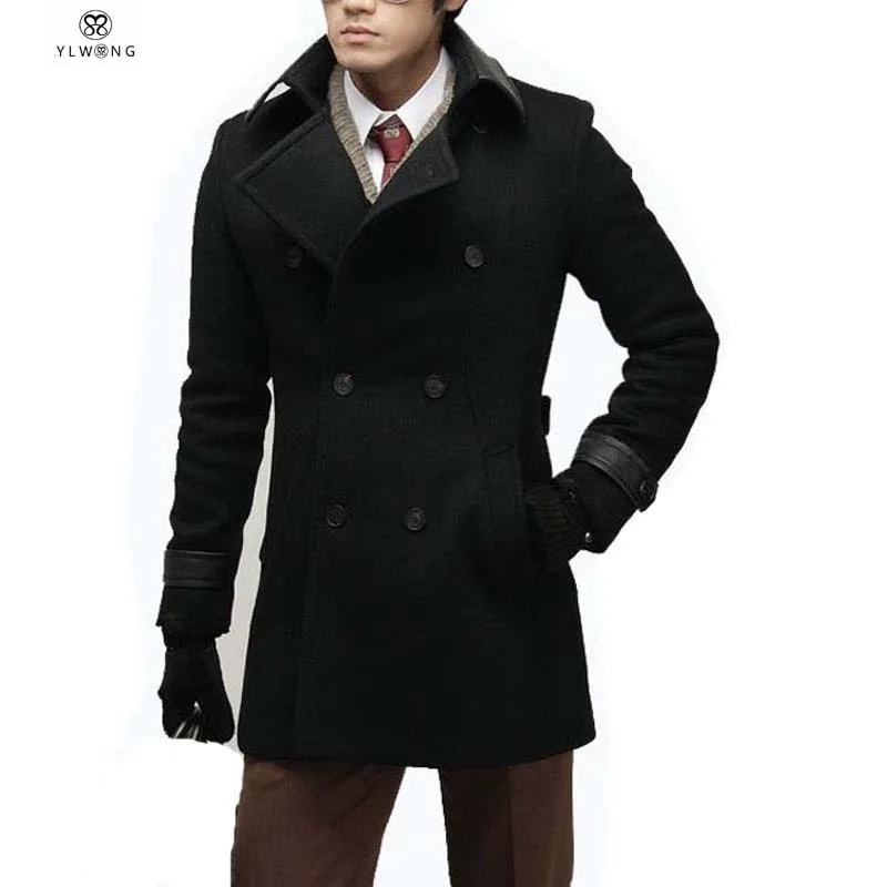 Luxury Mens Wool Winter Jacket Long Woolen Men's Overcoat Leather ...