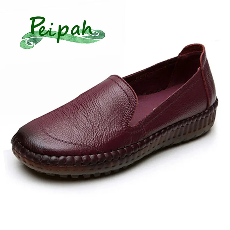 

PEIPAH Handmade Retro Women Flats Shoes Genuine Leather Espadrilles Women Leather Female Flat Loafers Shoes Slip On Sneakers