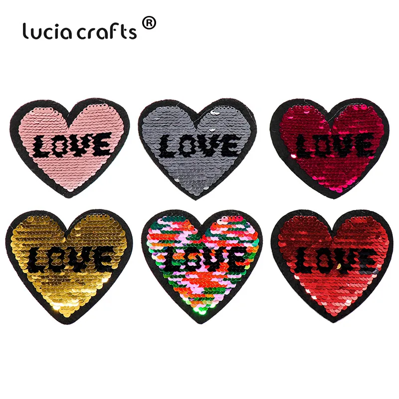 

6pcs 8.1*8.6cm Love Heart-shaped Sequin Patches DIY Stickers Iron on Patches for Clothing Heat Transfer Appliques Badges L0608