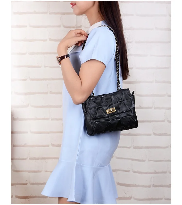 MJ Brand Genuine Leather Women Messenger Bag Patchwork Sheepskin Leather Shoulder Bags Women Crossbody Bag Ladies Chain Handbag (2)