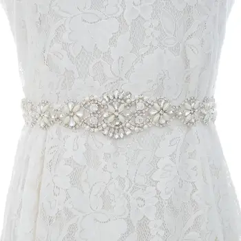 

Handmade Beads Bridal Sash Silver Crystal Wedding Belt Rhinestones Bridal Sash Belt For Diamond Dress S131S