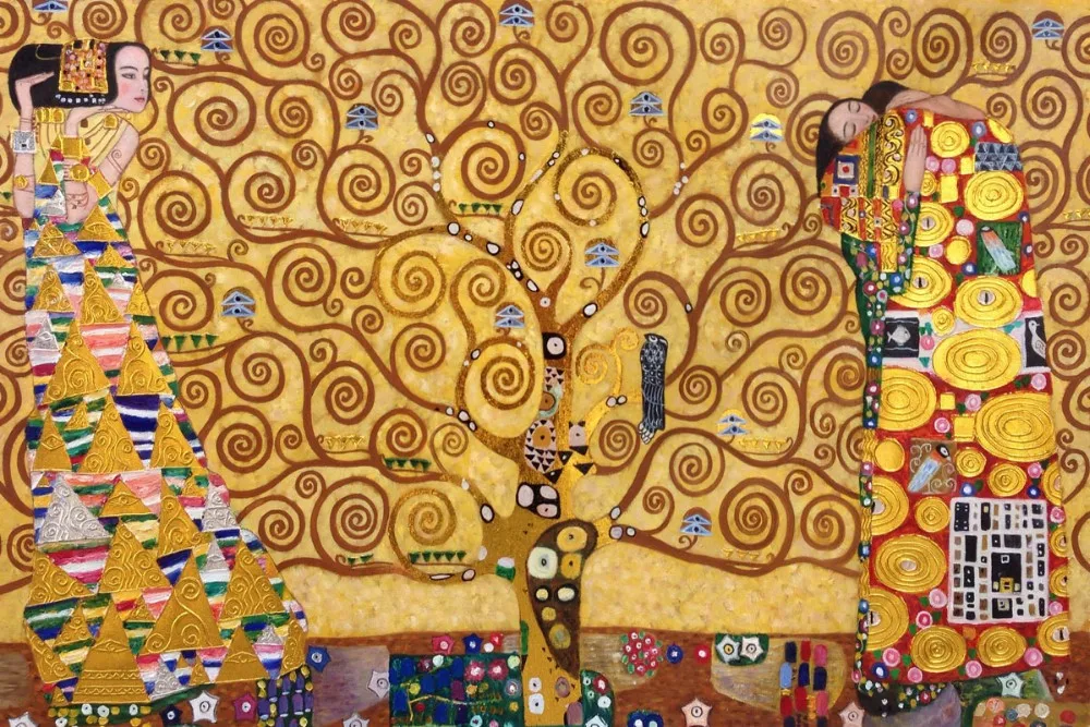 

Abstract Gustav Klimt Oil Painting on Canvas Handmade The Tree of Life, Stoclet Frieze,1909 Wall Art for Living Room Decor