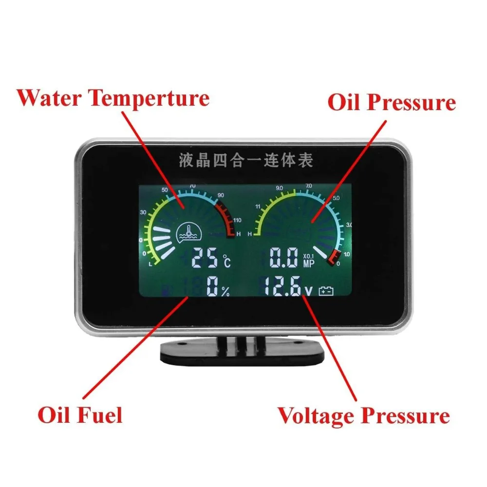 4в1 ЖК-дисплей Автомобильный цифровой датчик давления масла напряжение топлива температура воды метр M10 авто запчасти 12 В 24 В