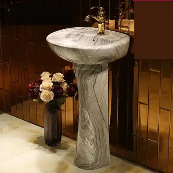

Integrated Balcony Bathroom Ceramic Jingdezhen European Pedestal Wash Basin marbling pattern