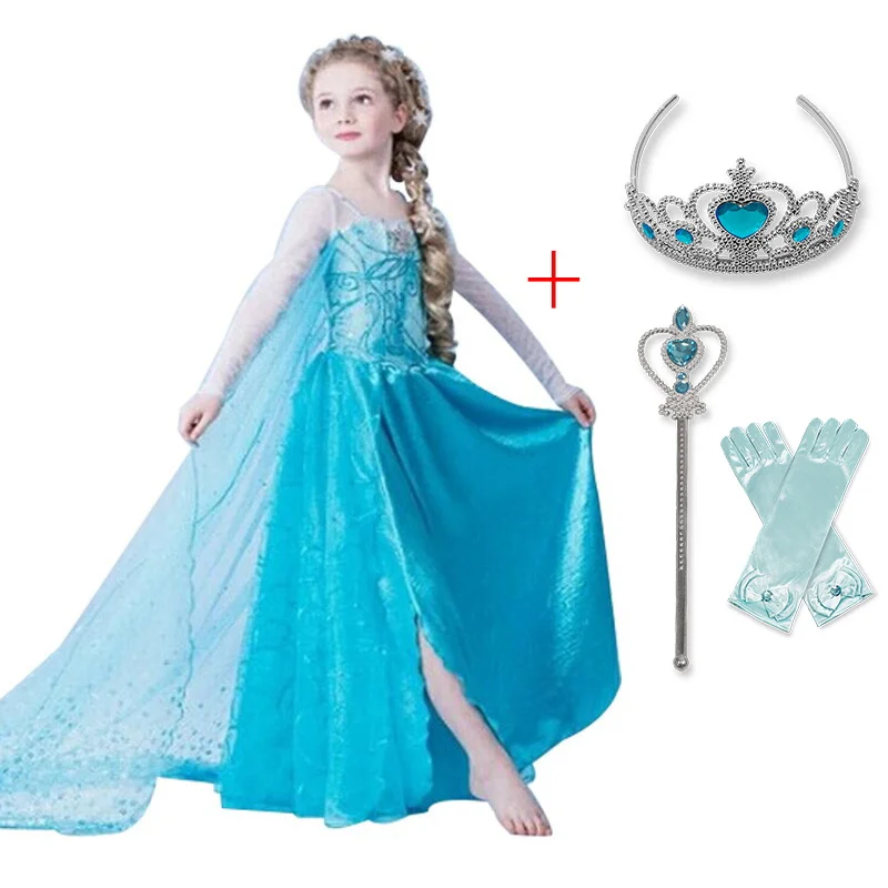 Anna Elsa Princess Dress Children Girls Halloween Party Costume Kids Cosplay Clothing Girls Princess Dress up Christmas Dresses - Цвет: Dress with Acc