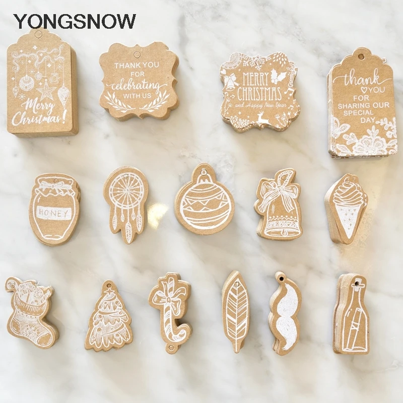 

30pc Small Christmas Gift Tags Packaging Label DIY Hanging Kraft Paper Tags Cards Festival Decoration Xmas navidad decor Supplie