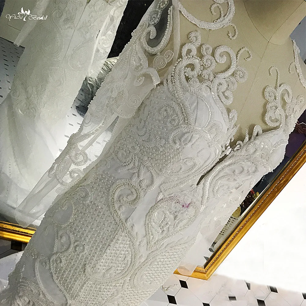 RSW530 Тонкий Русалка Иллюзия с длинными рукавами Русалка с крупным бисером свадебное платье