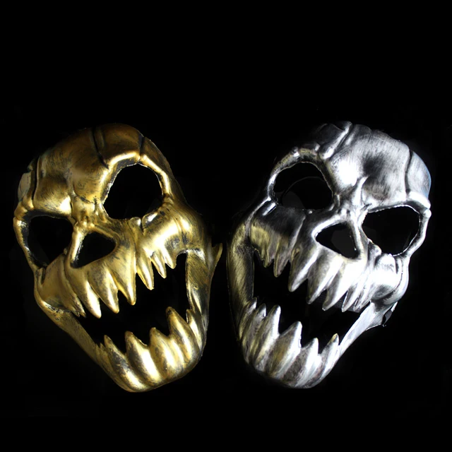 5pcslot retro ghost mask pvc scary masks gold and slivery color skull mask for