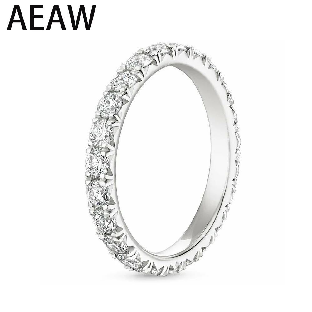 AEW Solid 14K 585 White Gold 2mm and 2.5mm DF Color Moissanite Eternity