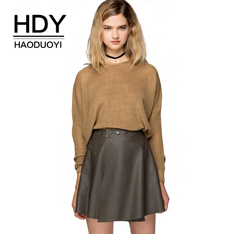 HDY Haoduoyi Brand 2020 Women Sweaters Brown Casual Batwing Sleeve Sexy Top Autumn Winter Ribbed Soft Crew Neck Pullovers Lady | Женская