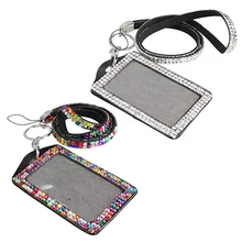 2 шт Стразы Bling Crystal на заказ ремешок вертикальный держатель для удостоверения личности(красочные и серебряные