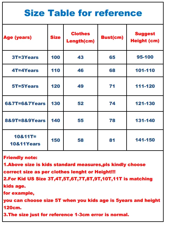 COAT206 size table