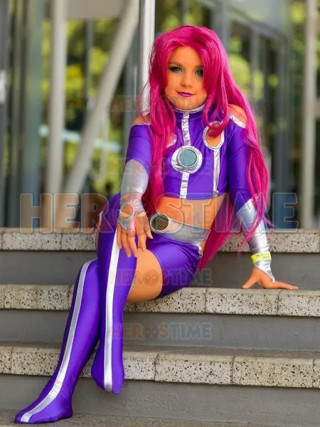 Дети Starfire костюмы косплей супергероя зентай облегающий костюм на Хэллоуин для