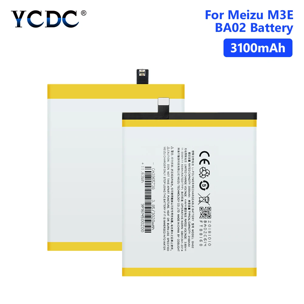 

3.85V BA02 3100mAh Cellphone Replacement Cells Long Lasting Lithium Li Ion Battery For Meizu M3E A680Q Meilan E Mobile Phone