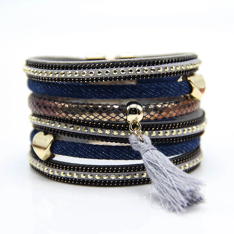 New design Jeans style bracelet heart charms bracelet with tassel