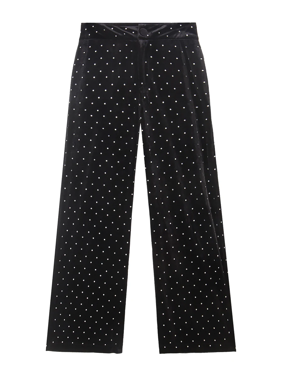 Pantalones Negro Las Lujo Alta Piernas Casual Diamante Truevoker Terciopelo De Mujeres Calidad Amplia Largos Diseñador Primavera aSTx5HwWqF