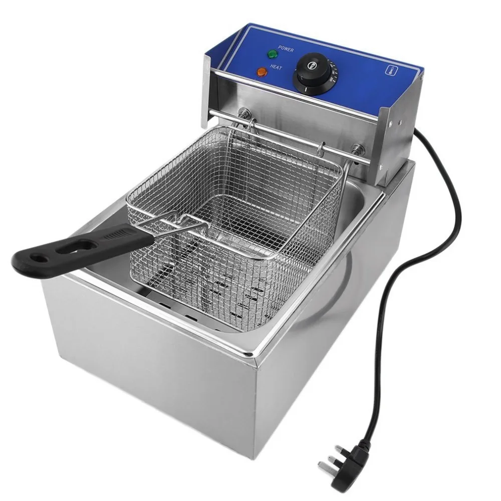 

(Ship From DE)Commercial Stainless Steel Single Cylinder Electric Deep Fryer Lid Basket Tank Fat Chip Kitchen Cooking Tool NEW