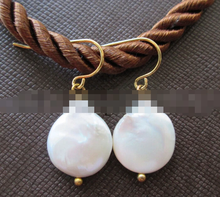 

hot sell new - free shipping 09315 natural white coin freshwater pearl earring