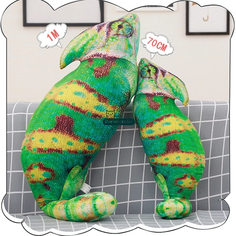 Dorimytrader 1pc Simulation Animal Chameleon Plush Toys Cartoon Stuffed Lizard Animals Pillow Doll Cute Birthday Gift for Kids 70cm 100cm DY61898(3)