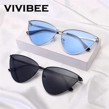 

VIVIBEE Retro Ocean Color Cat Eye Triangle Sunglasses for Women New 2019 Trend Colorful Vintage Sun Glasses Female Sbades