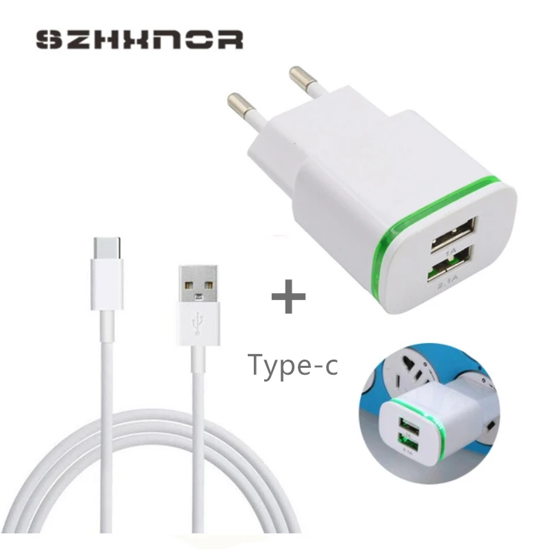 Бытовое дорожное зарядное устройство с двумя USB портами типа C и европейской