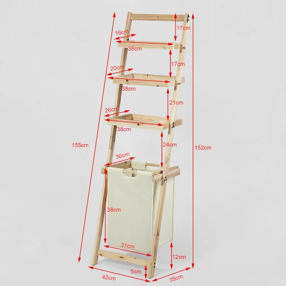 SoBuy FRG160-N, Bathroom Storage Ladder Shelf with 3 Storage Shelves &1 Removable Laundry Basket