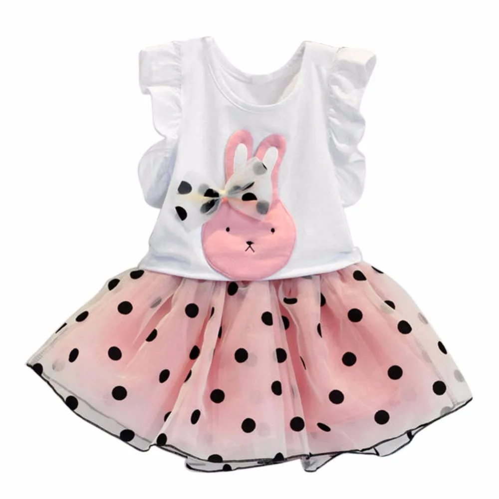 

2 Pcs Summer Baby Girl Clothing Party Outfits Set Toddler Baby Girls T-shirt Tops +Tutu Skirt Baby Dress White+Pink Color