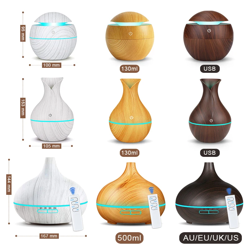  3pcs /set Aroma Essential Oil Diffuser Ultrasonic Cool Mist Humidifier Air Purifier 7 Color Change 