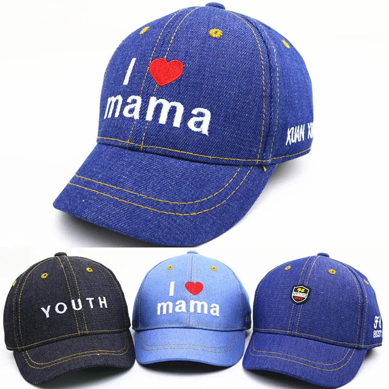 Детская кепка с надписью I Love mama Детские шапки джинсовые бейсболки для мальчиков
