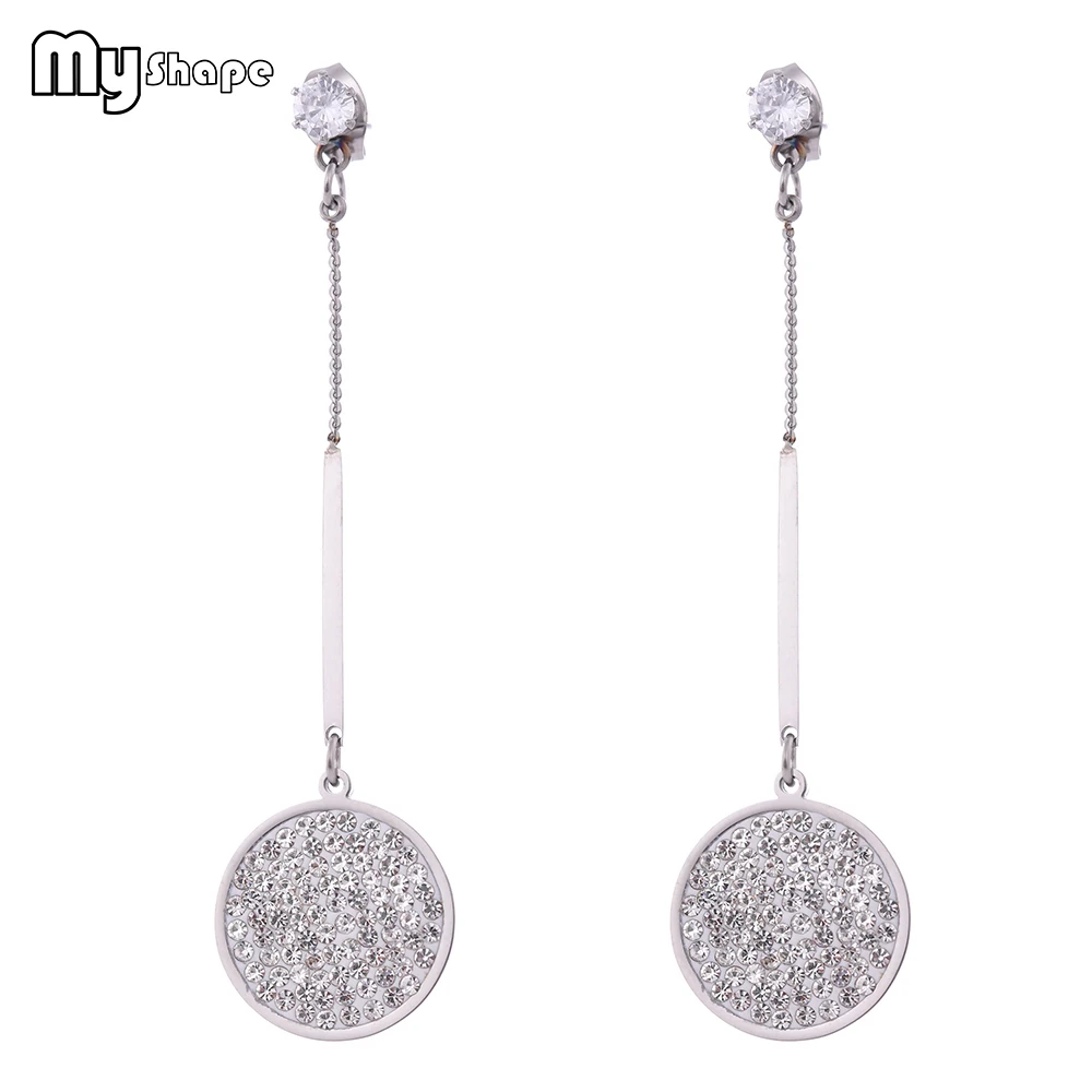 

My Shape Shiny Crystal Round Stainless Steel Earrings White Rhinestone Drop Earrings Jewelry Women Bride Wedding Romantic Gifts