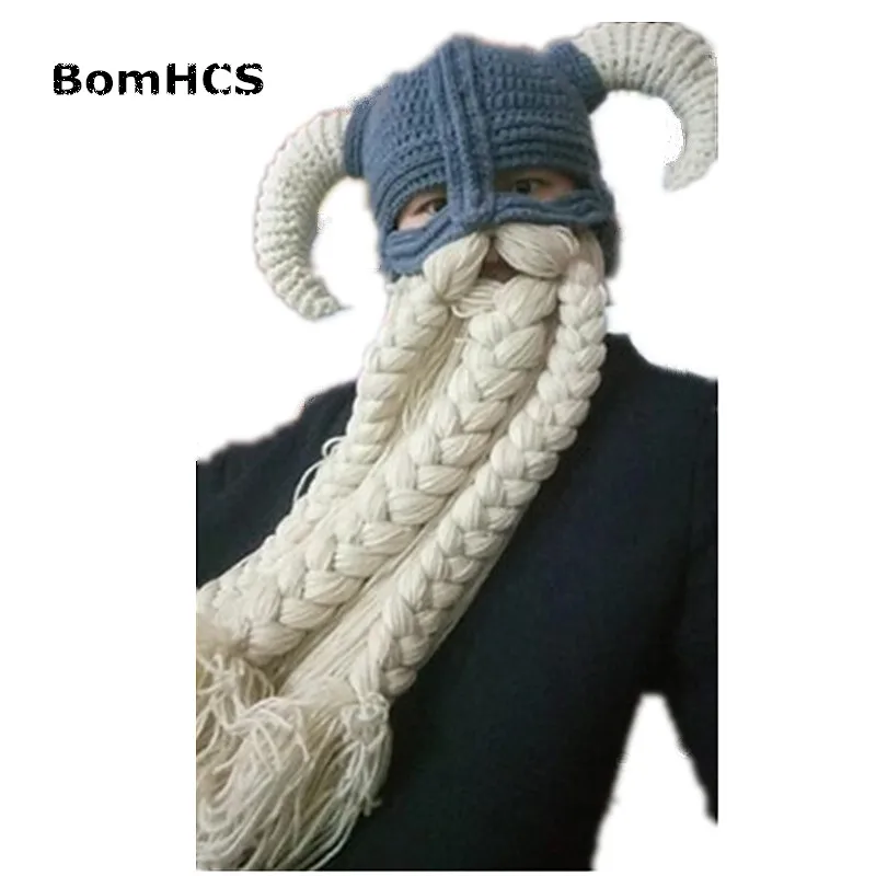 BomHCS Смешные вечерние шапка на Хэллоуин Мужская голова борода Beanie рожковая ручной