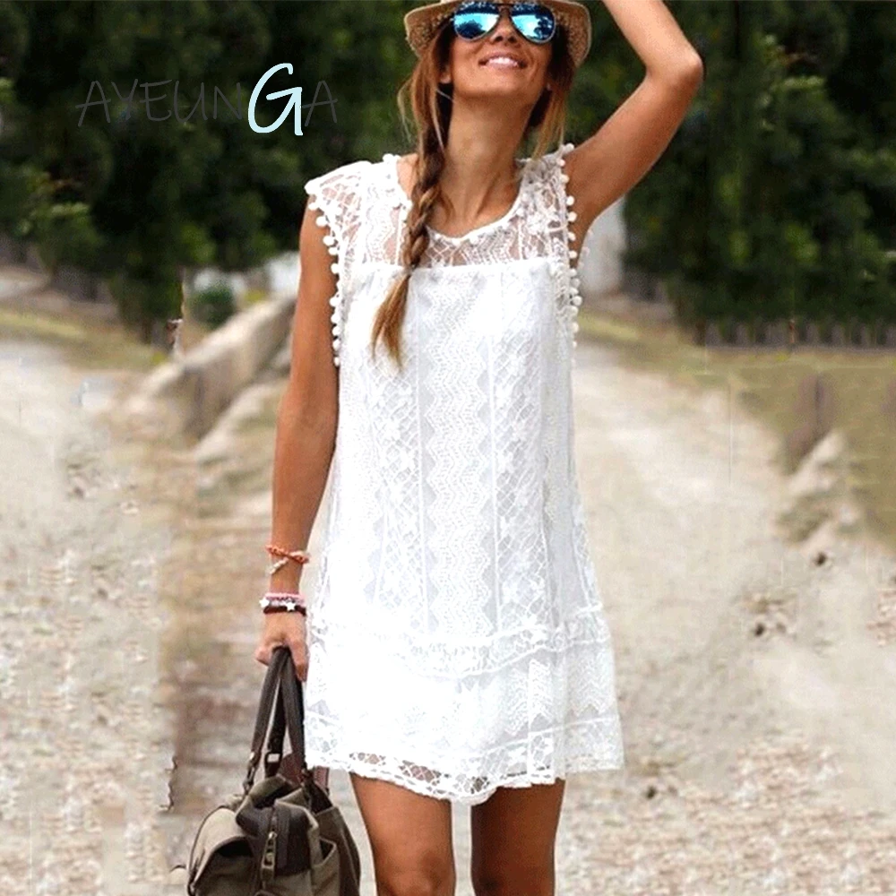 

Elegant Sleeveless Lace Dress Crew Neck Sexy Party Fashion Slim Short Summer Clothes For Women Casual Chic Vestidos Verano Mujer