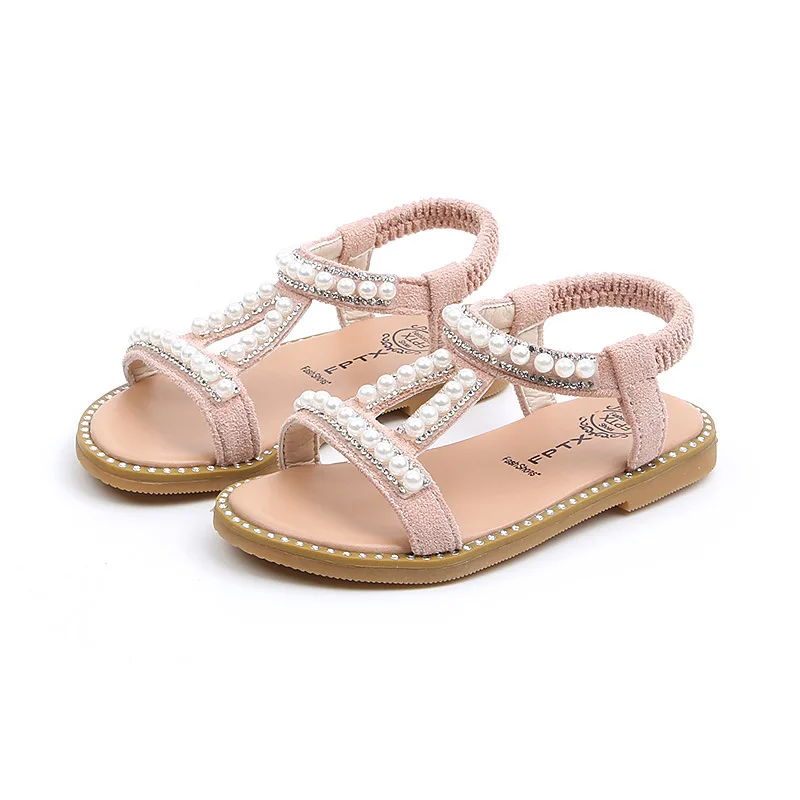 New Summer Baby Girl Roman Style Sandals Kids Beach Sandals Girls Pearl Beading Dress Shoes Baby Rhinestone Summer Shoes