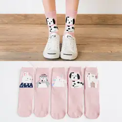 1 пара осенне-зимних новых носков, милые розовые женские хлопковые носки без пятки с мультяшными животными, 5 цветов
