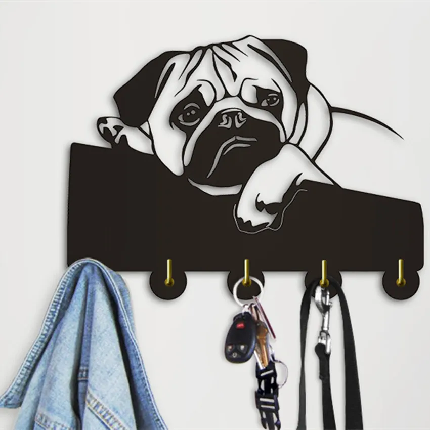 online 1 Peças Ganchos de Roupa Cão Adorável Filhote de cachorro Bulldog Inglês Silhueta Animal Toalhas Ganchos Cabide de Parede Decoração Do Berçário Para O Banheiro