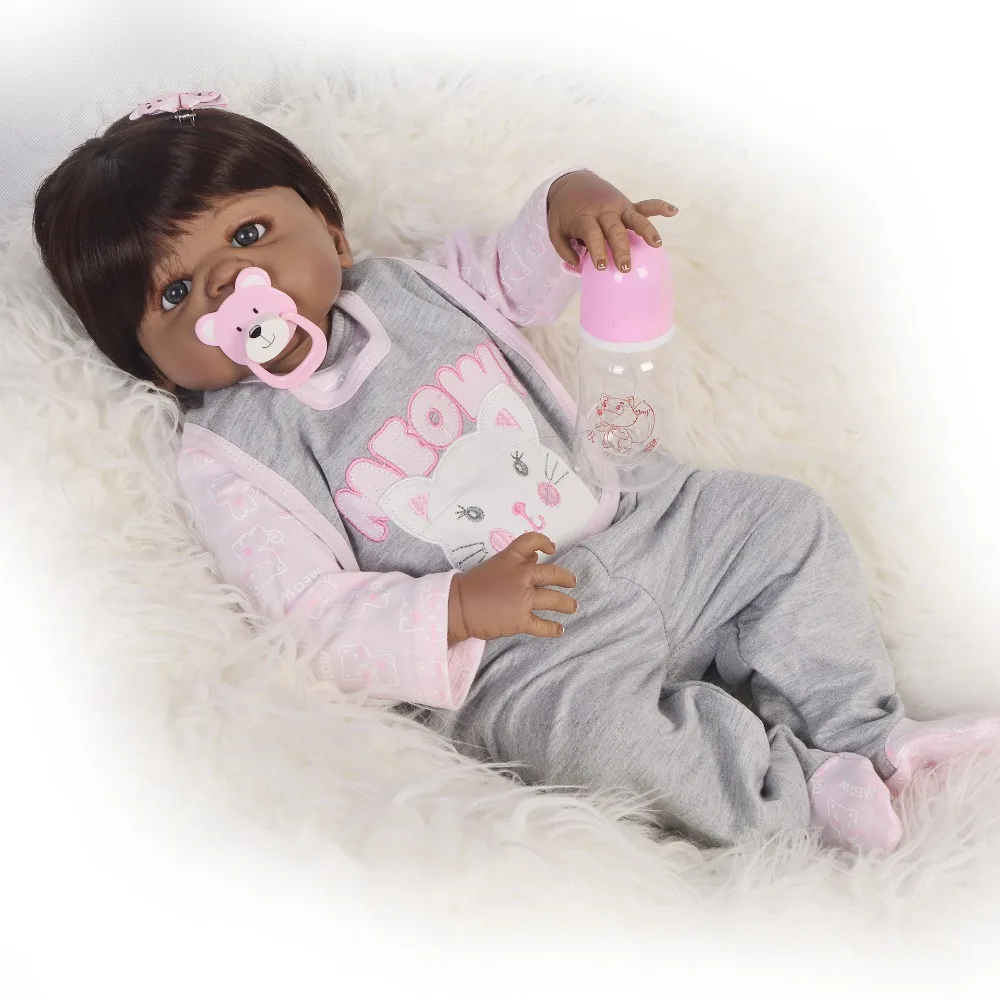 KEIUMI Реалистичная кукла Reborn Baby 57 см полностью виниловая черная кожа девочка