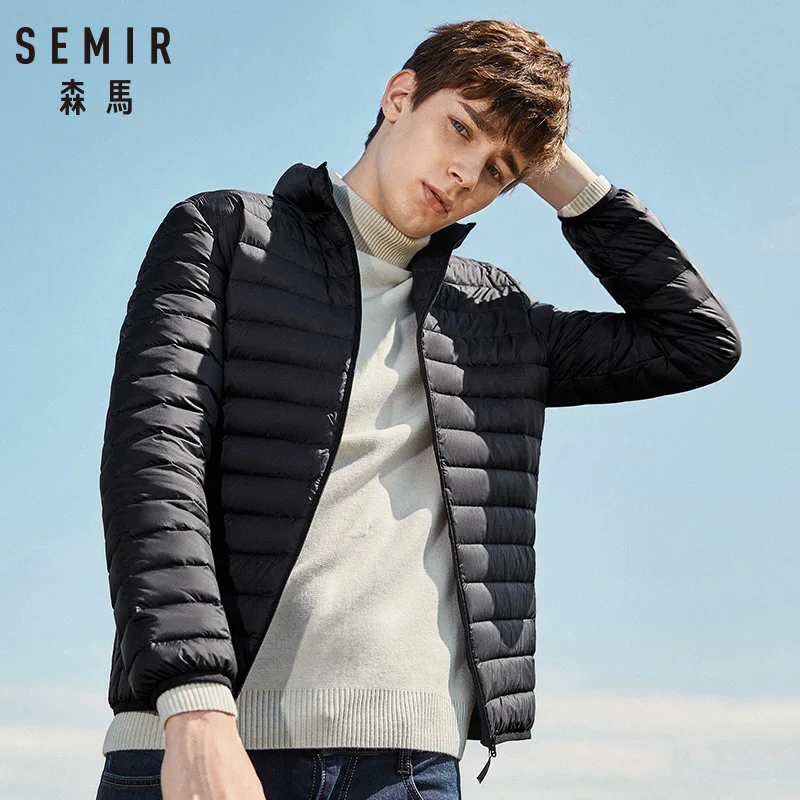 SEMIR chaqueta de los hombres de invierno de portabilidad caliente 90% pato blanco abajo con capucha Natural Collar de piel de hombre abrigo impermeable los hombres
