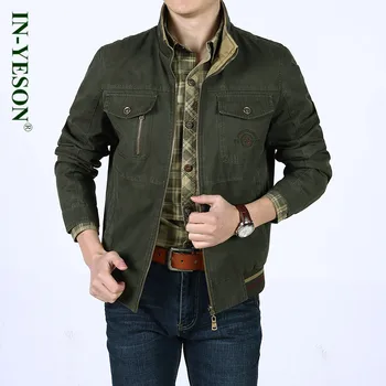 

IN-YESON brand men's jacket Spring Autumn safari style tactical army military jacket men stand collar cotton zipper veste homme