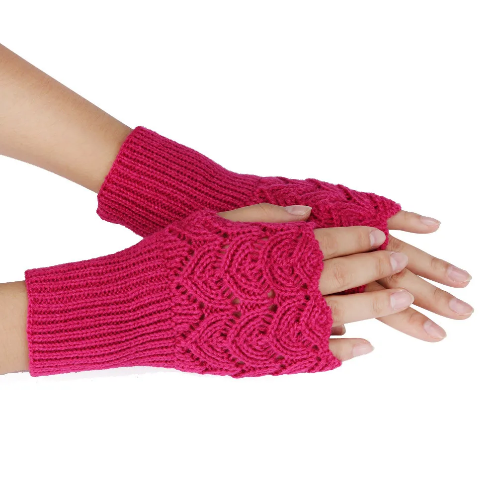 Women's Warm Winter Brief Paragraph Knitting Half Fingerless Gloves guantes mujer Solid color Christmas gloves#P - Цвет: Hot Pink