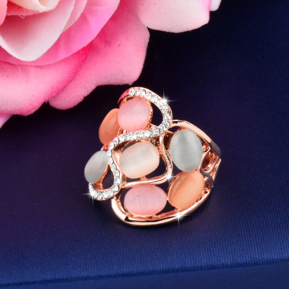 

SINLEERY Women Luxury Hollow Multicolor Opal Stone Big Rings Size 6 7 8 9 10 Rose Gold Color Vintage Jewelry JZ509 SSB