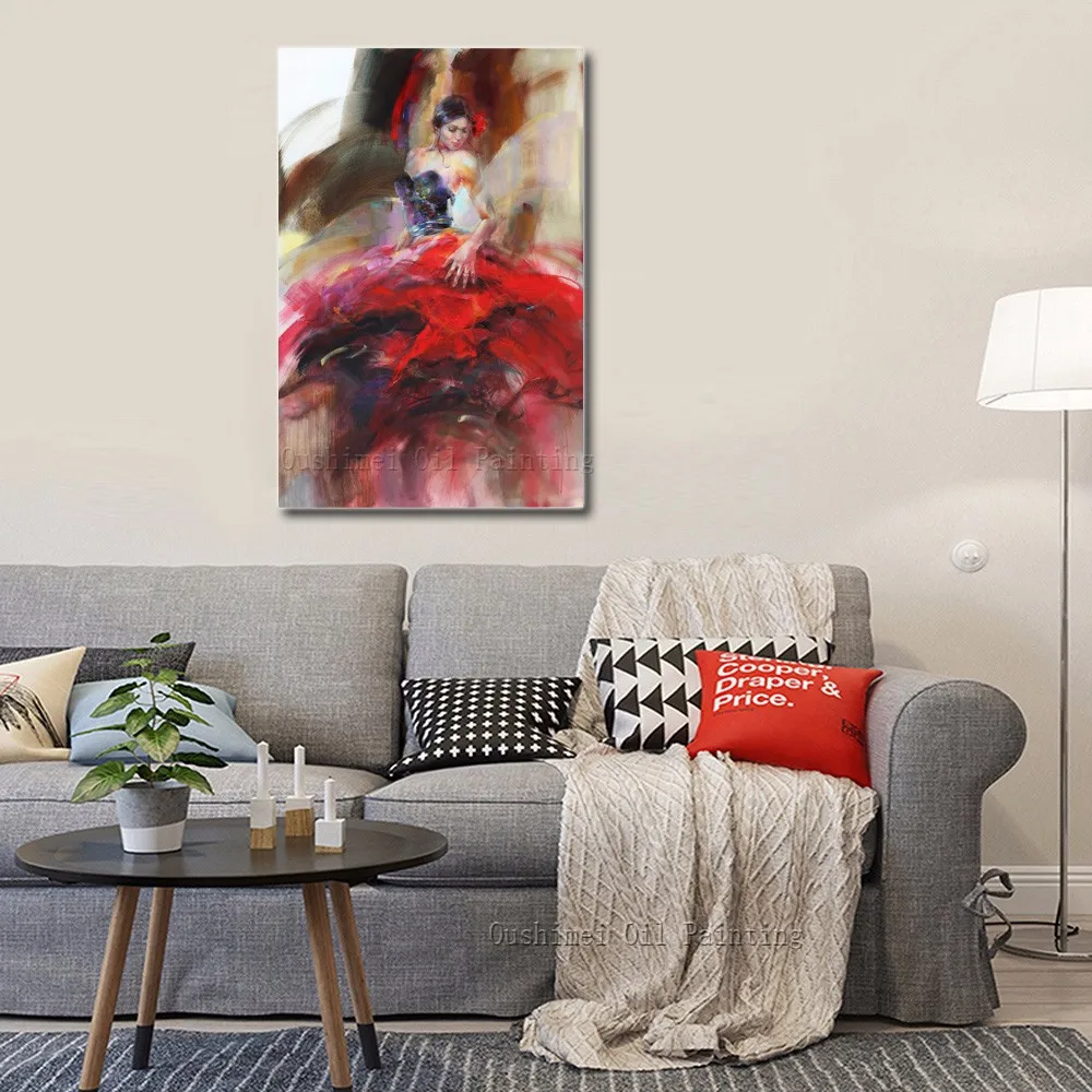 El Boyali Ispanyol Dansci Yagliboya El Yapimi Tuval Boyama Izlenim Kirmizi Etek Sekil Duvar Resimleri Icin Oturma Odasi Picture For Living Room Wall Picturesdancer Oil Painting Aliexpress