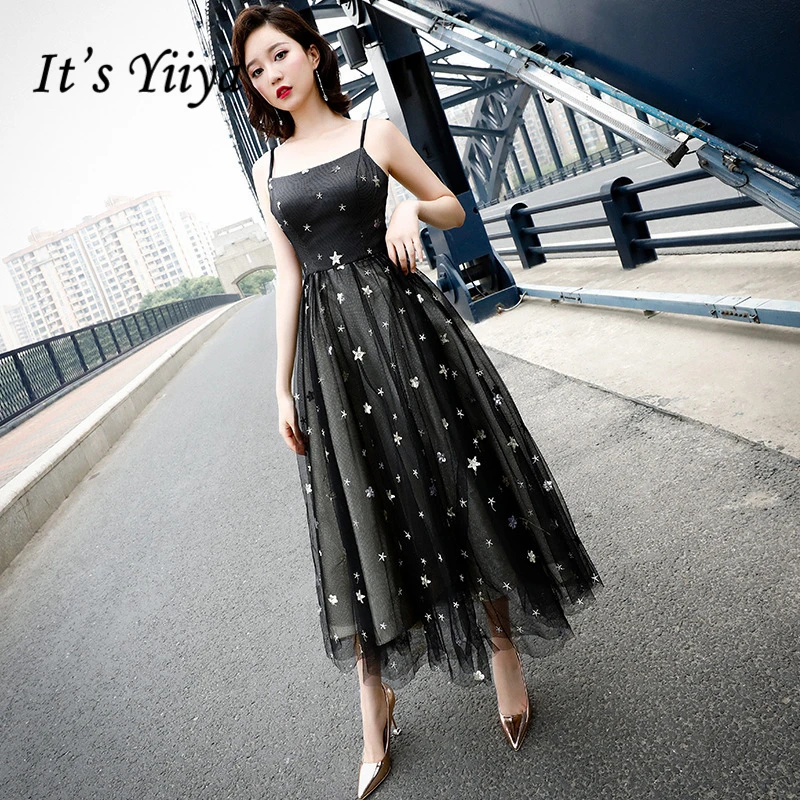 

It's YiiYa Cocktail Dresses Sexy Spaghetti Strap Backless Party Gowns Sequined Lace Illuesion Ankle-Length Formal Dress E383
