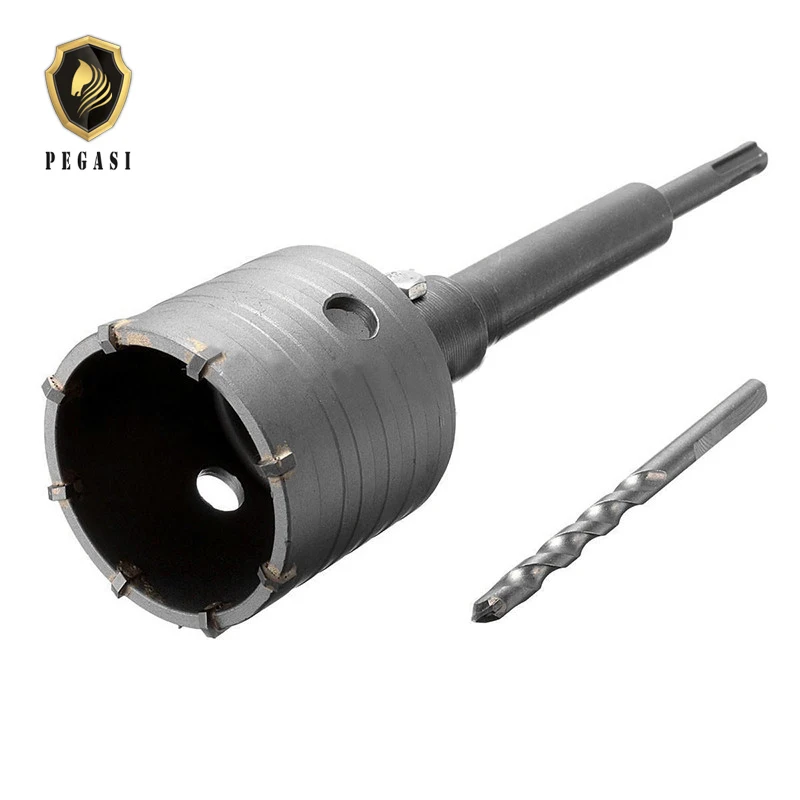 PEGASI High Quality 4 IN 1 Kit 65mm Shank Concrete Drill Bit Wall Hole Saw Cutter Set Brick Cement Stone 200mm Rod With Wrench 4 in 1 kit 65mm concrete drill bit with wall hole saw cutter brick cement stone 200mm connecting rod with wrench