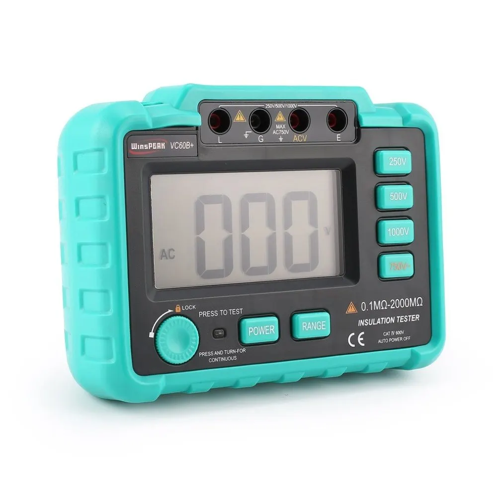 

VC60B+ 1000V Digital Auto Range Insulation Resistance Meter Tester Megohmmeter Megger High Voltage LED Indication
