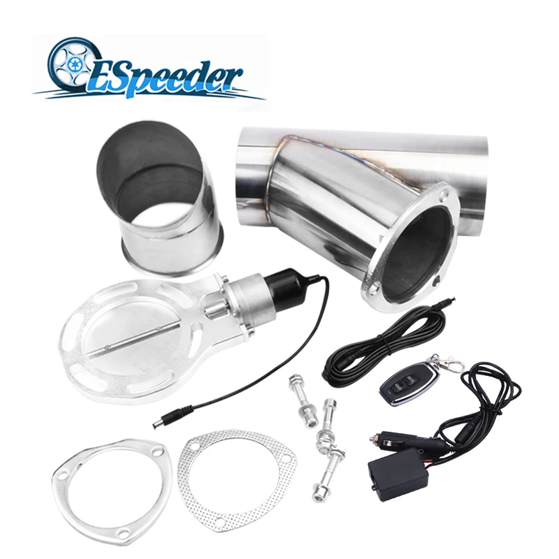 ESPEEDER 4 Inch Stainless Headers Y Pipe Electric Exhaust Cutout Kit