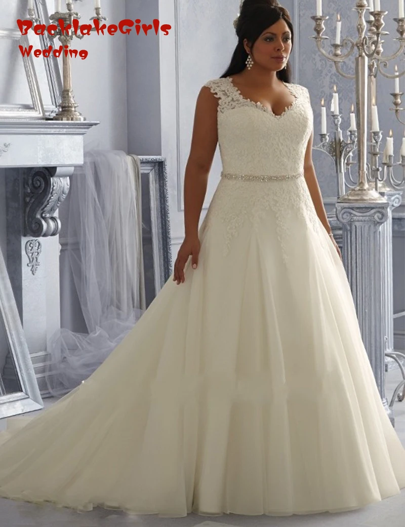 BacklakeGirls Luxury A Line Bride Gowns Sweetheart Neck Court Train Plus Size font b Wedding b