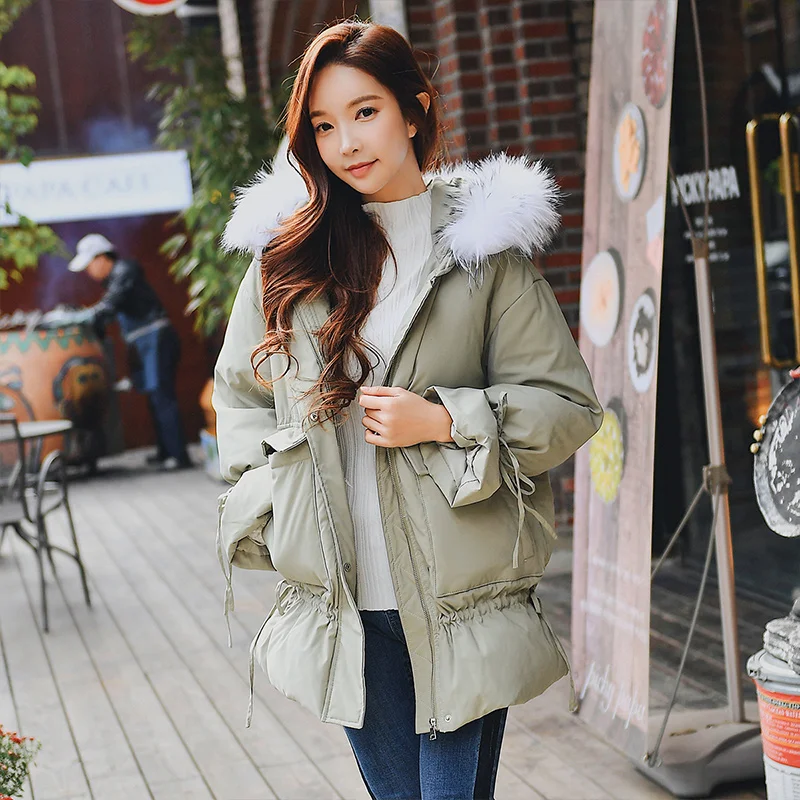 Beste Dabuwawa Capuchon Bontkraag Jas Winter Vrouwen 2018 Preppy Stijl Ritsen Voorvak Geplooide Mode Dikke Donsjack
