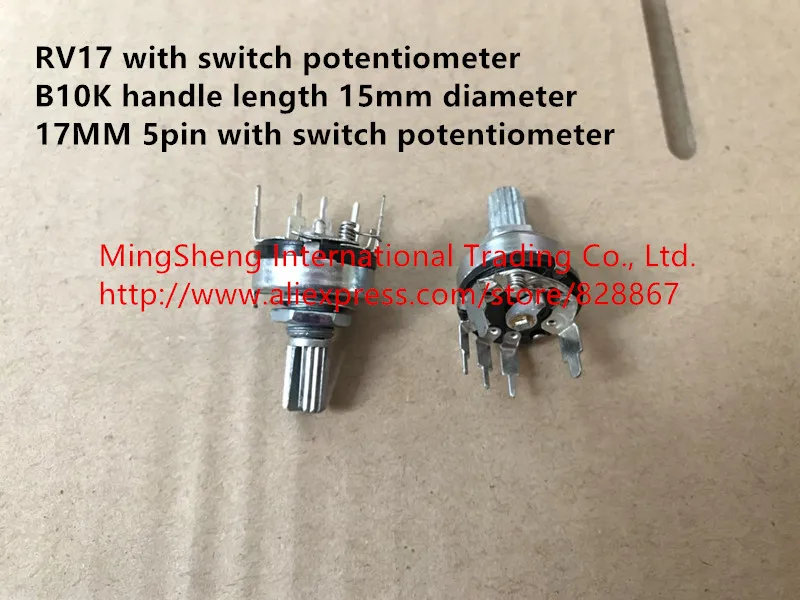 

Original new 100% RV17 with switch potentiometer B10K handle length 15mm diameter 17MM 5pin with switch potentiometer